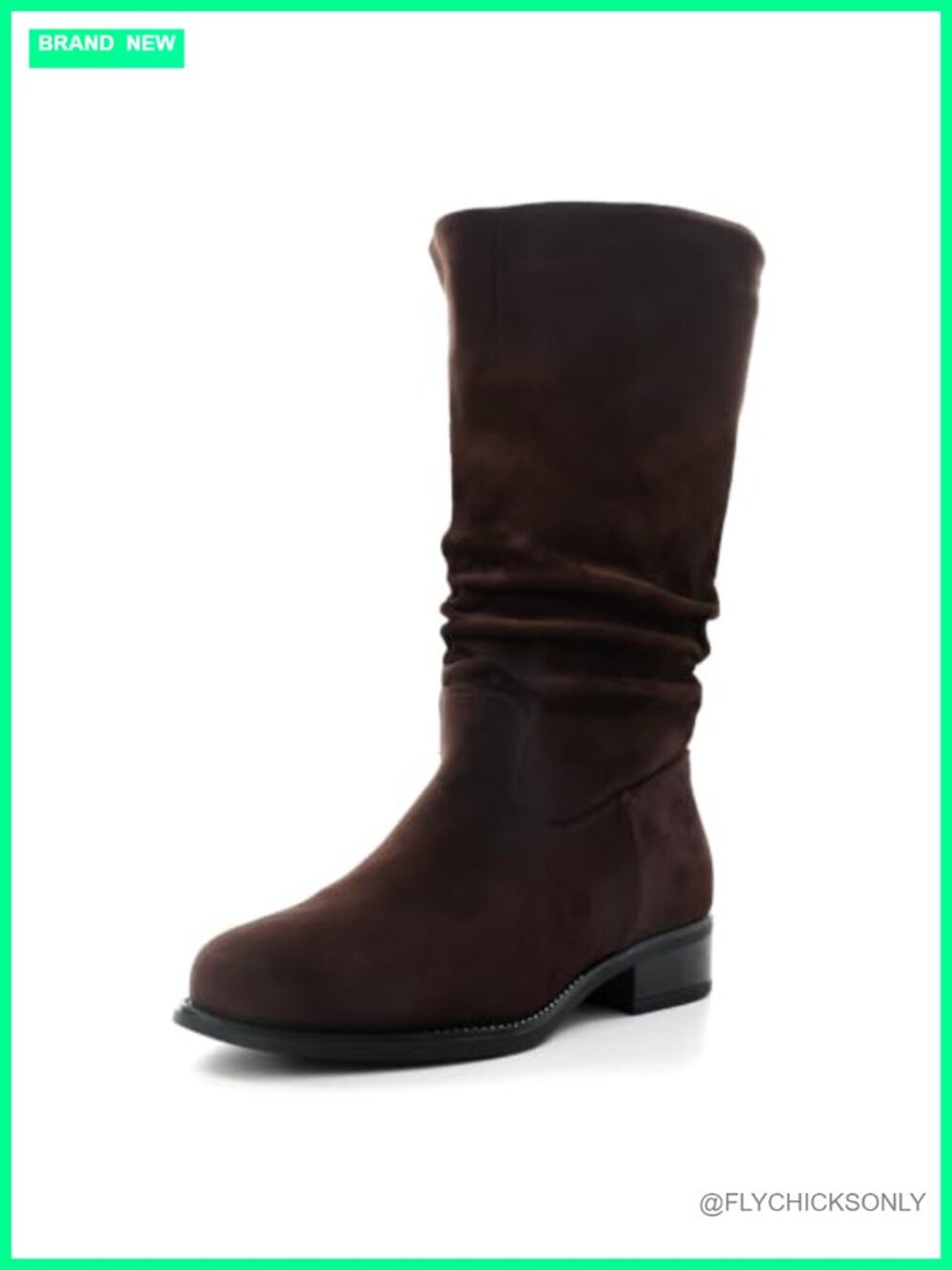Slouchy Mid Calf Flat Boots Faux Suede Pull On Side Zip Fall Winter